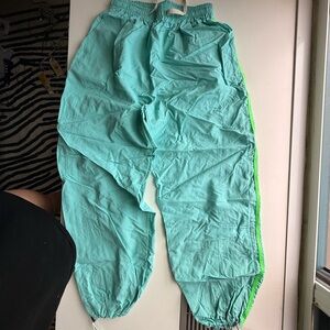 Women's blue pants with green stripes, 10$